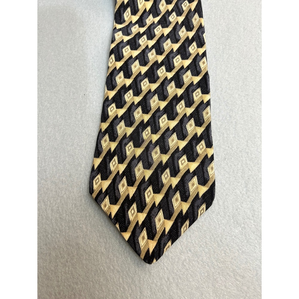 Zylos George Machado Necktie Black Gold Geometric Silk Italy Made USA Retro